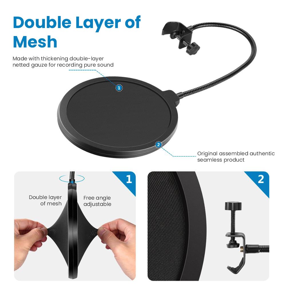 universell studiokondensatormikrofon dobbeltlags popfilter fleksibelt vindskjermmikrofon lydfilter til  bm 800 k669 mikrofoner