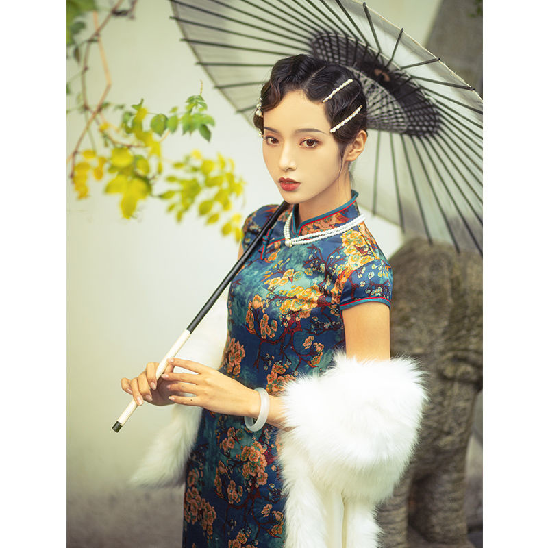 Old Shanghai Vintage Qipao Ethnic Style Women Chinese Dress Hanfu Traditional Cheongsam Slim Long Femme
