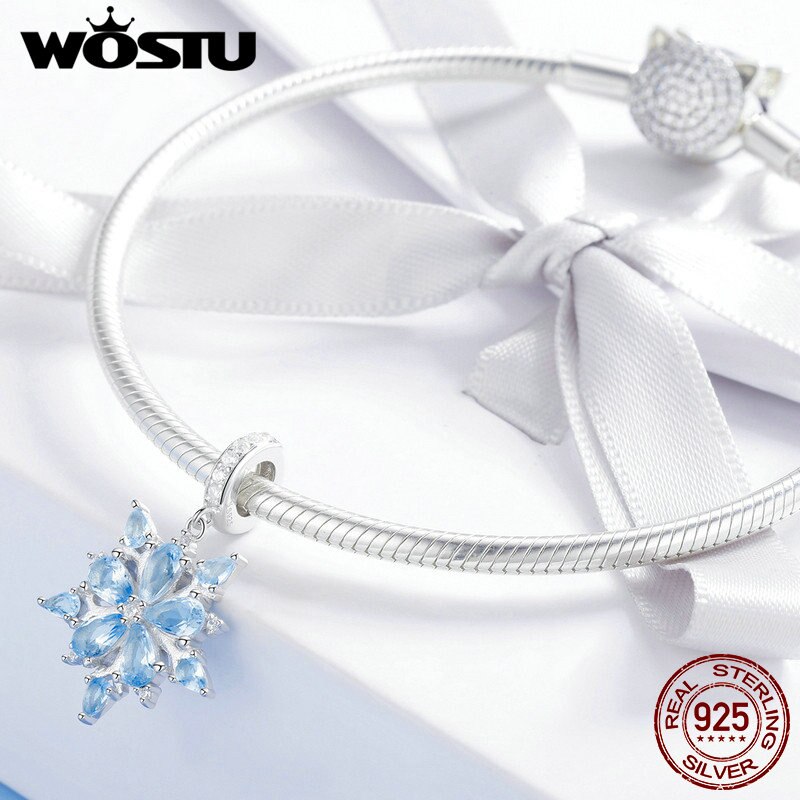 Wostu atacado real 925 prata esterlina floco de neve encantos contas caber original wost pulseira pingente autêntico jóias diy zbbs240