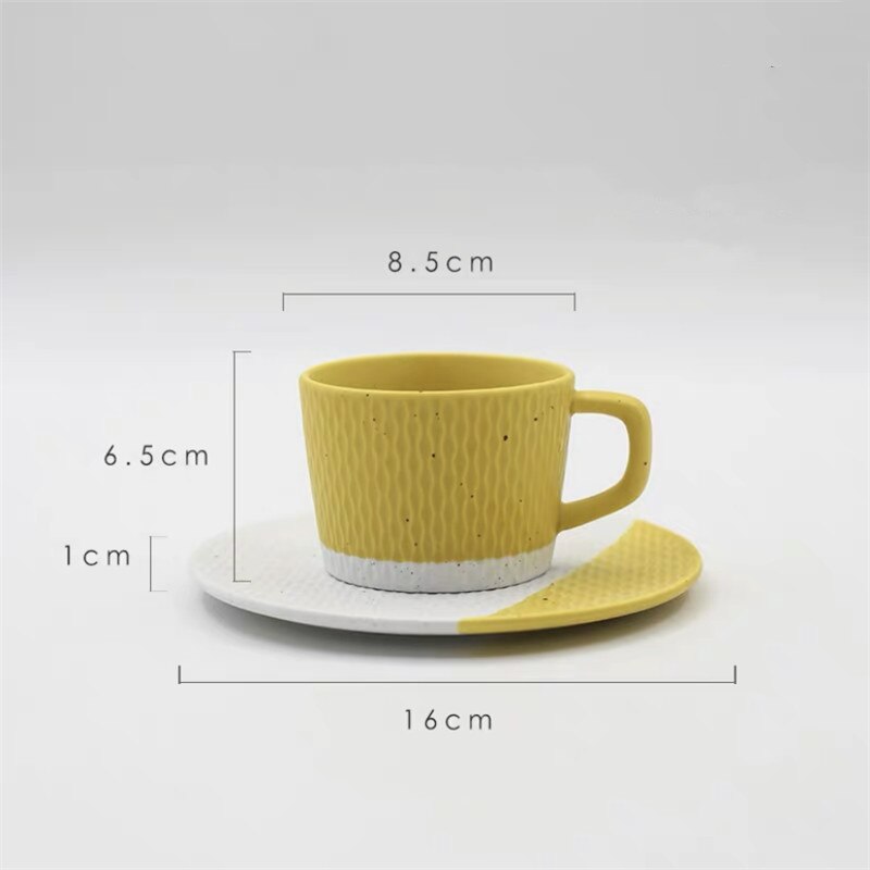 Taza de café mate japonesa de cerámica gruesa, juego de taza de leche de cerámica con platillo, creativa taza de té de la tarde, vajilla de postre: YELLOW