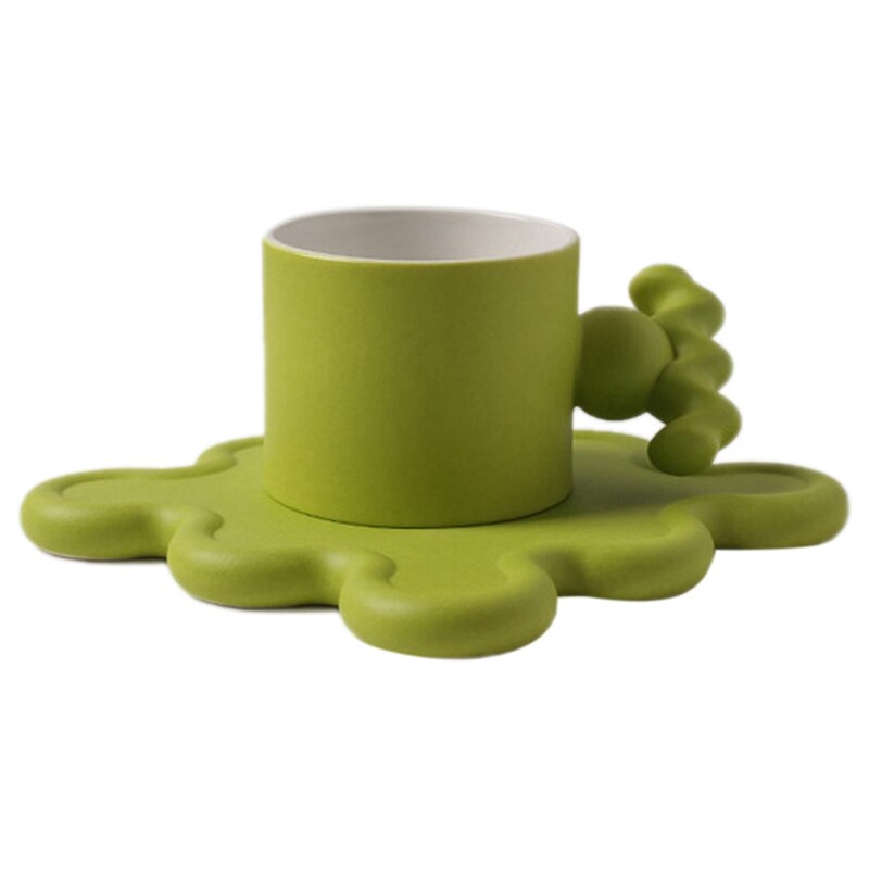 210Ml Ceramic Memphis Medieval Coffee Cup Couple Mug Frosted Ceramic Cup Coaster Box Set: Green