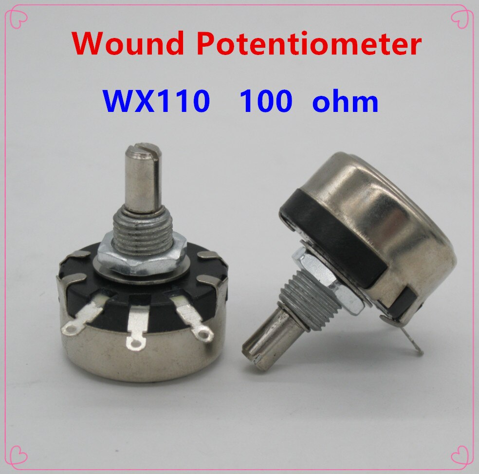 5 stks WX110 (010) 100 ohm 3 Solderen Terminals 6mm Ronde Metalen As Enkele Turn Draad Wond Potentiometer