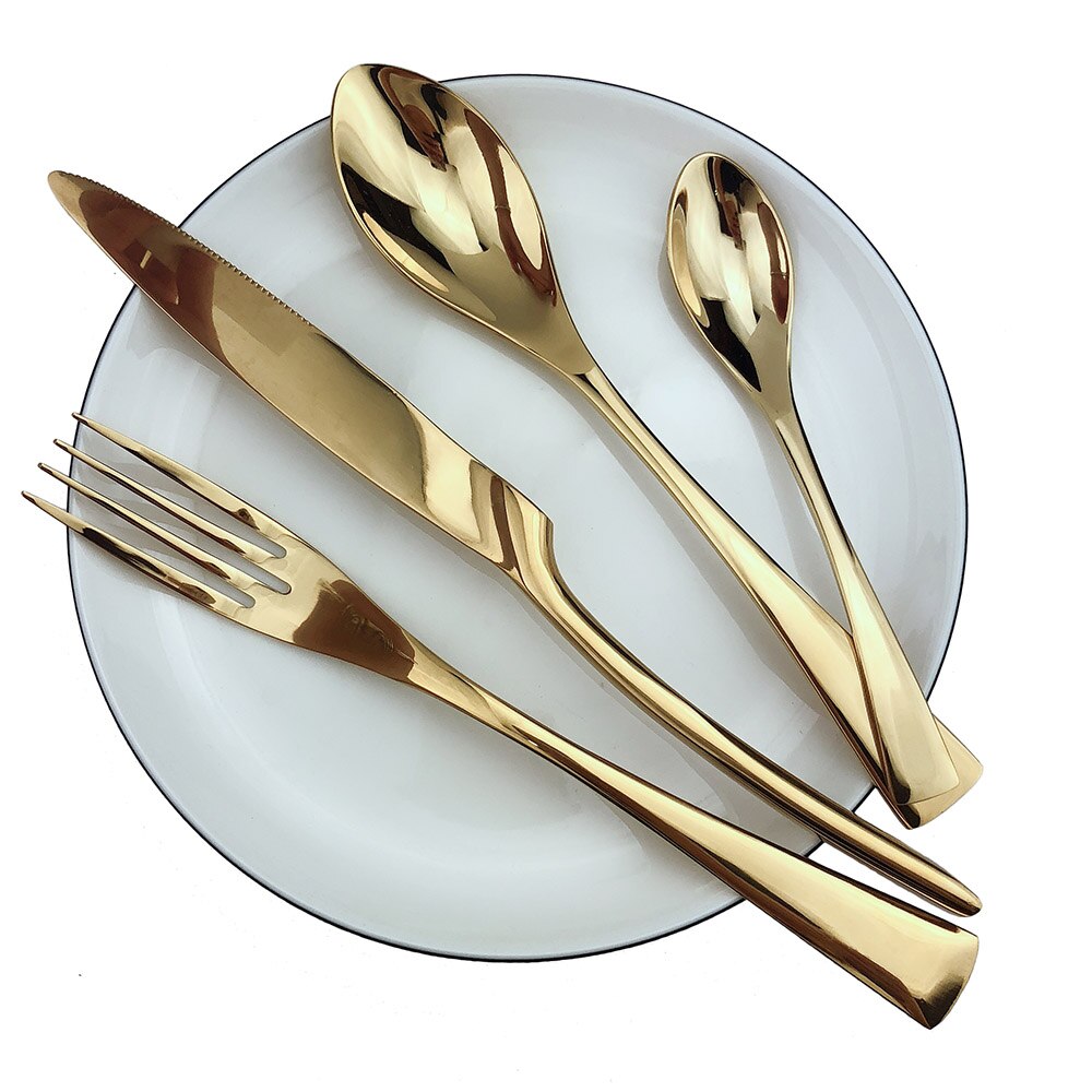 Set  of 4 lyxiga glänsande spegel champagne kniv gaffel sked bestick servis set 304 rostfritt stål bestick silver set