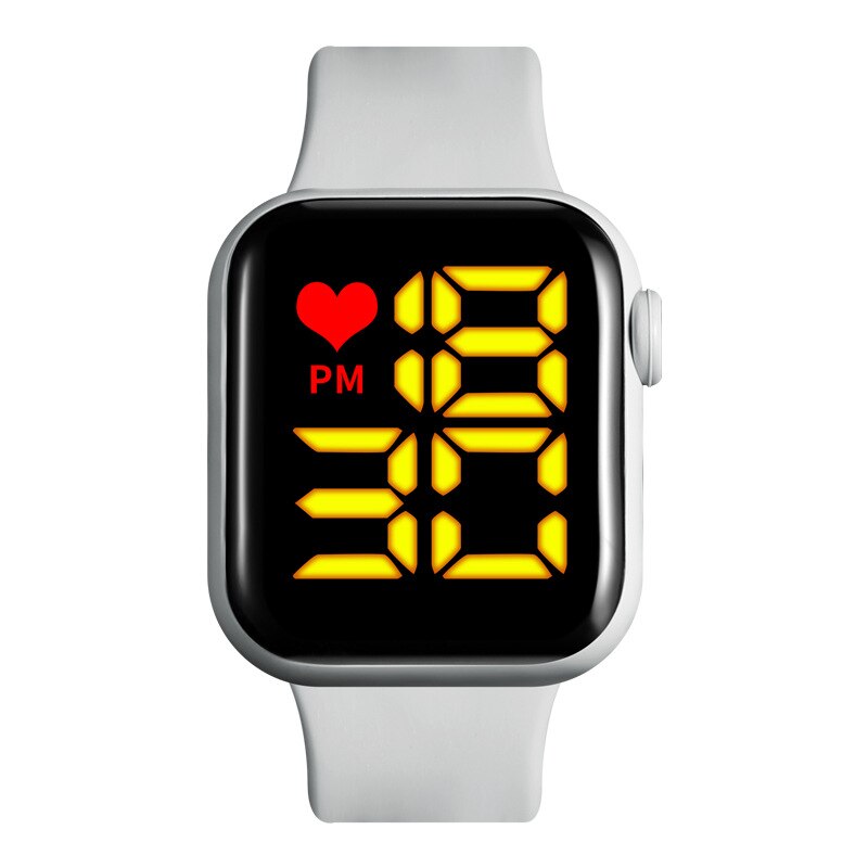 The square big apple touch screen LED electronic watches sports students LED watch: White