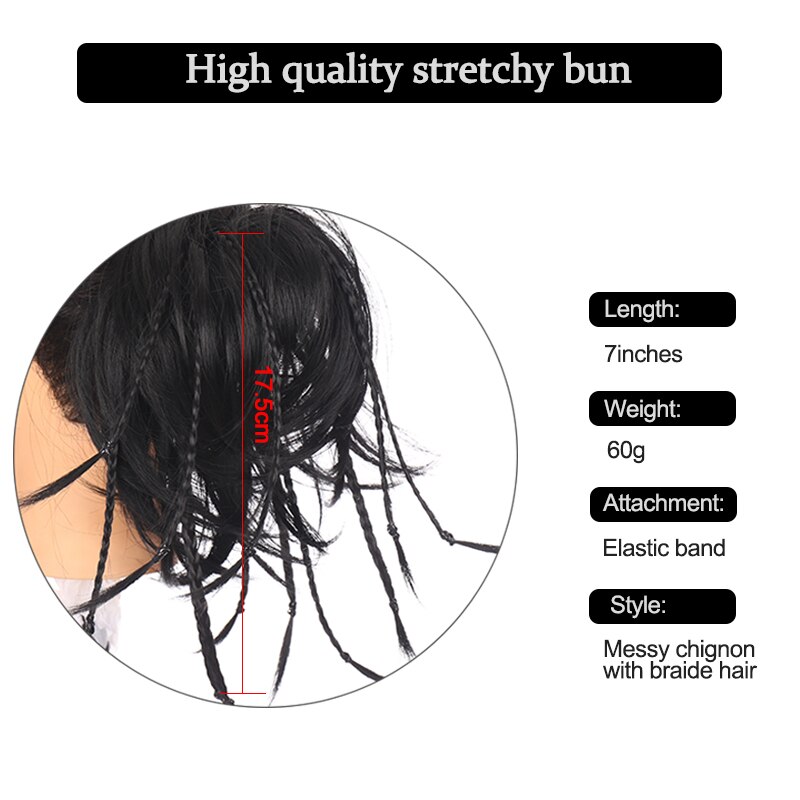 DIANQI Synthetic Messy Bun With Small Braided Hair Straight Chignon Elastic Messy Scrunchies Wrap Ponytail Extension For Women