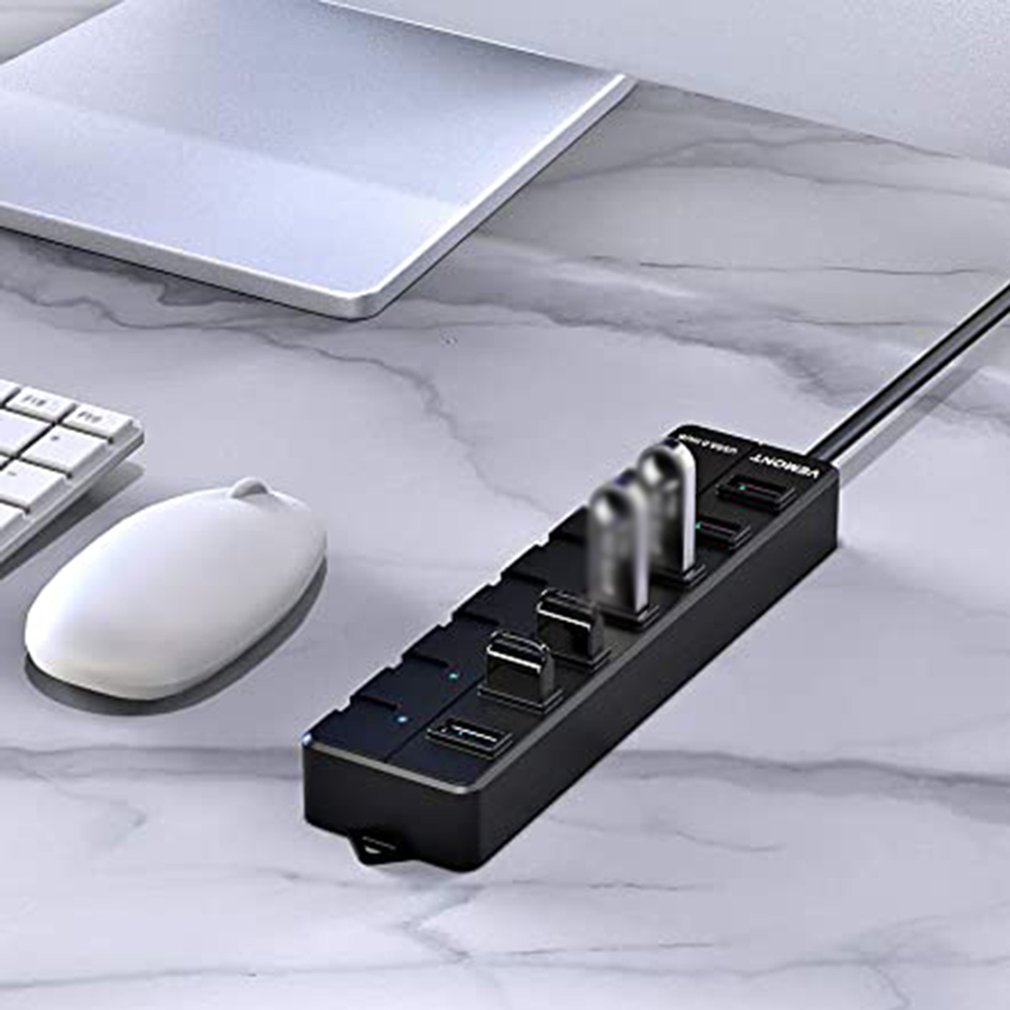 Usb 3.0 splitter zwart 7 -poorts hub met sleutelschakelaar ultrasnelle gegevensoverdracht 7 -poorts hub met knop
