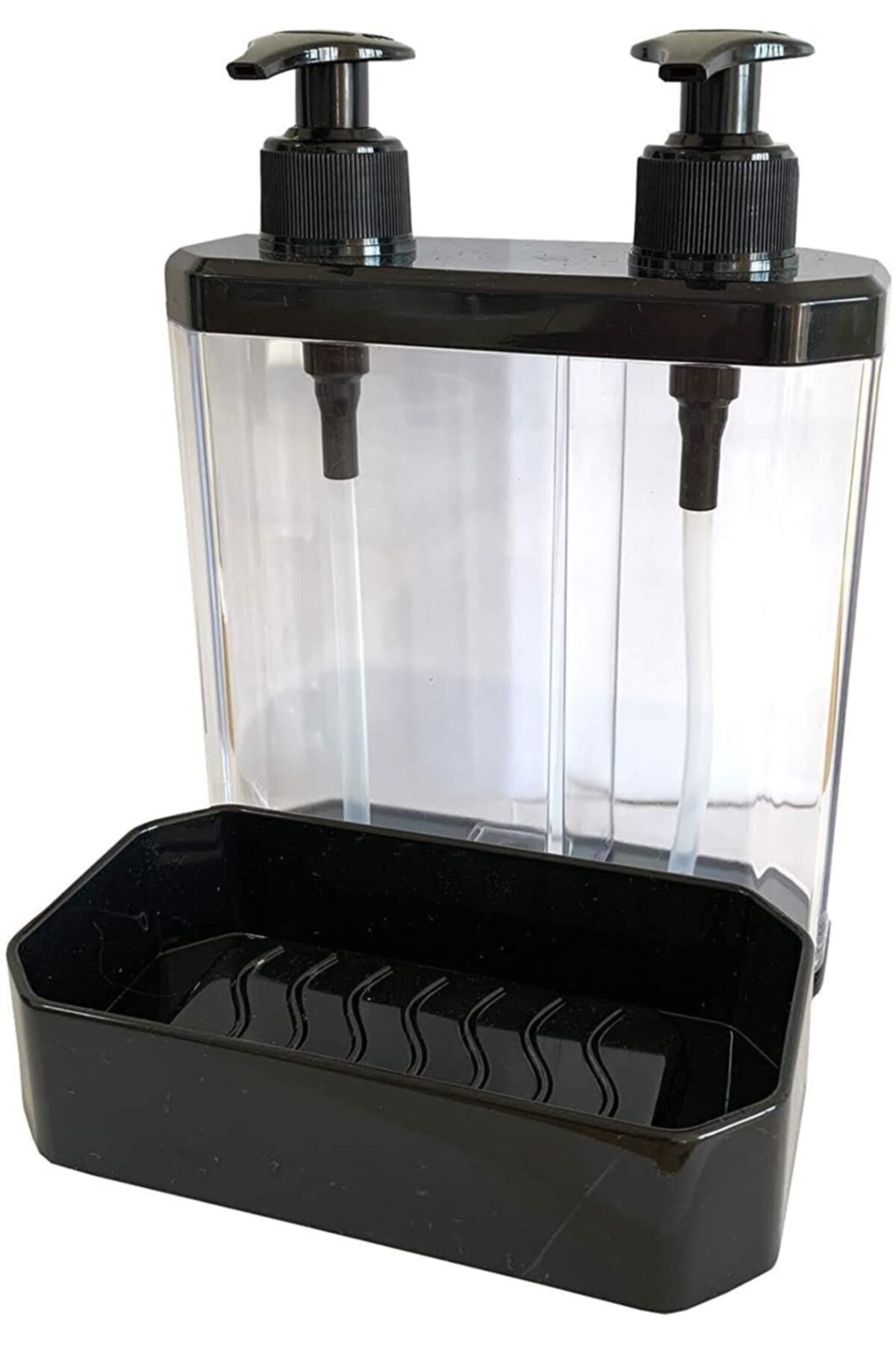 Twin Dual Liquid Soap Dispenser And Black Sponge Holder Kitchen Bathroom Accessories Home Living Decoration Products By Pressing the Manual Use