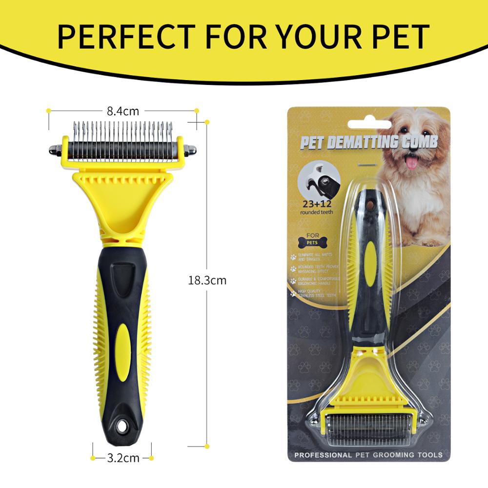 Kimpets Hair Removal Comb for Dogs Cat Detangler Fur Trimming Dematting Deshedding Brush Grooming Tool For Matted Long Pet