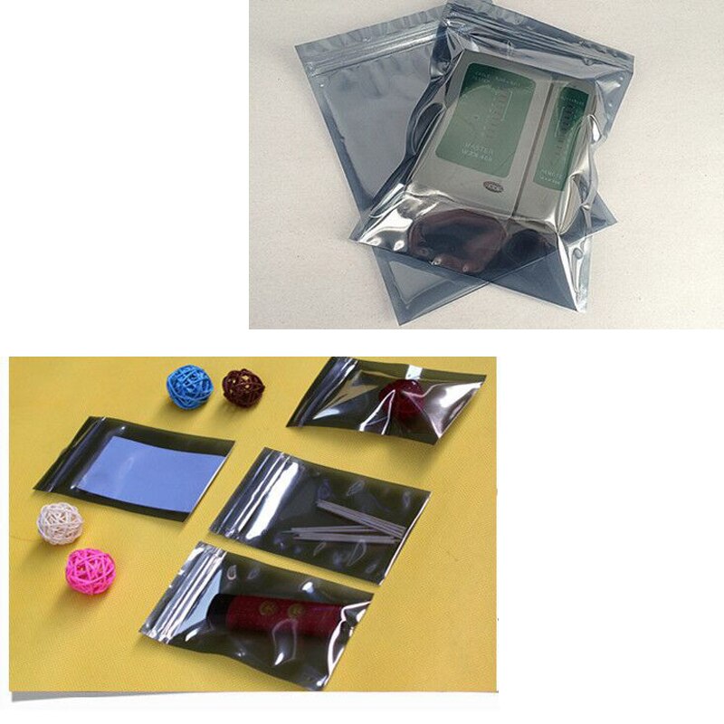 Bolsa de almacenamiento de aluminio antiestático, bolsas con cierre hermético, bolsa estática resellable para accesorios electrónicos, paquete de bolsas, 50 unids/lote