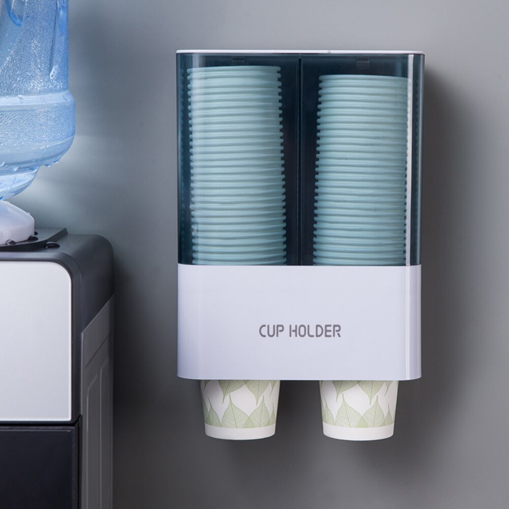 Disposable Cup Dispenser Double Tube Storage Organizer Automatic Space Saving Wall Mounted Holder Transparent ABS Self Adhesive