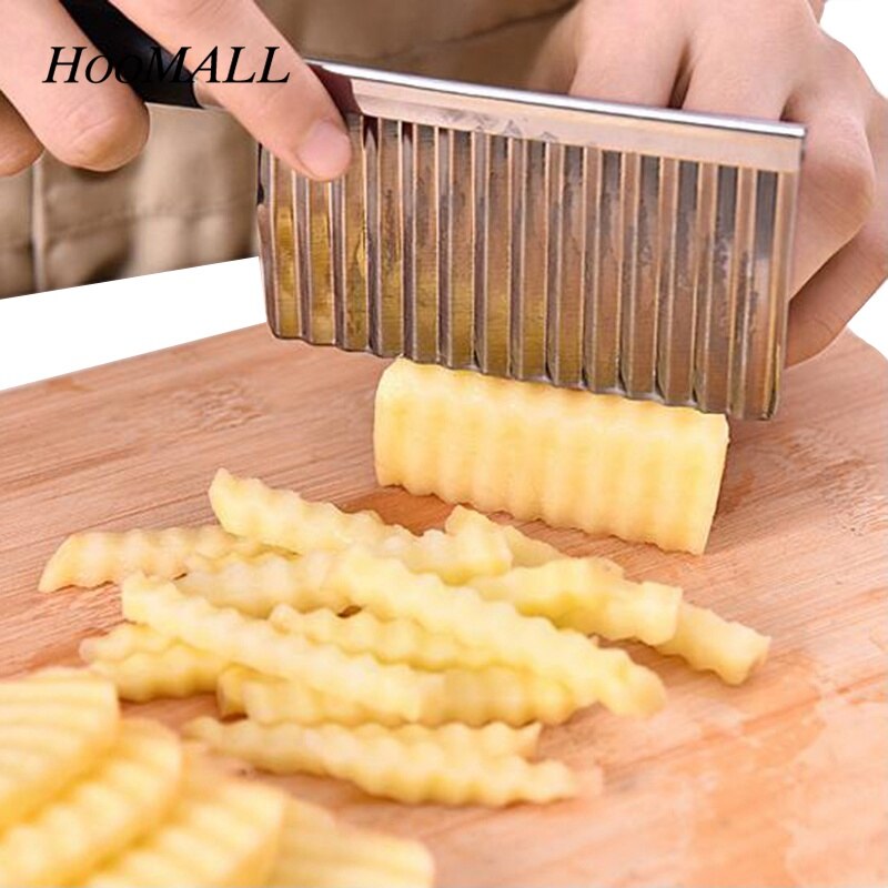 Rustfritt stål potetskjærer skjærer deig grønnsak frukt krøll bølget skjærer kniv potetskjærer hakker pommes frites maker