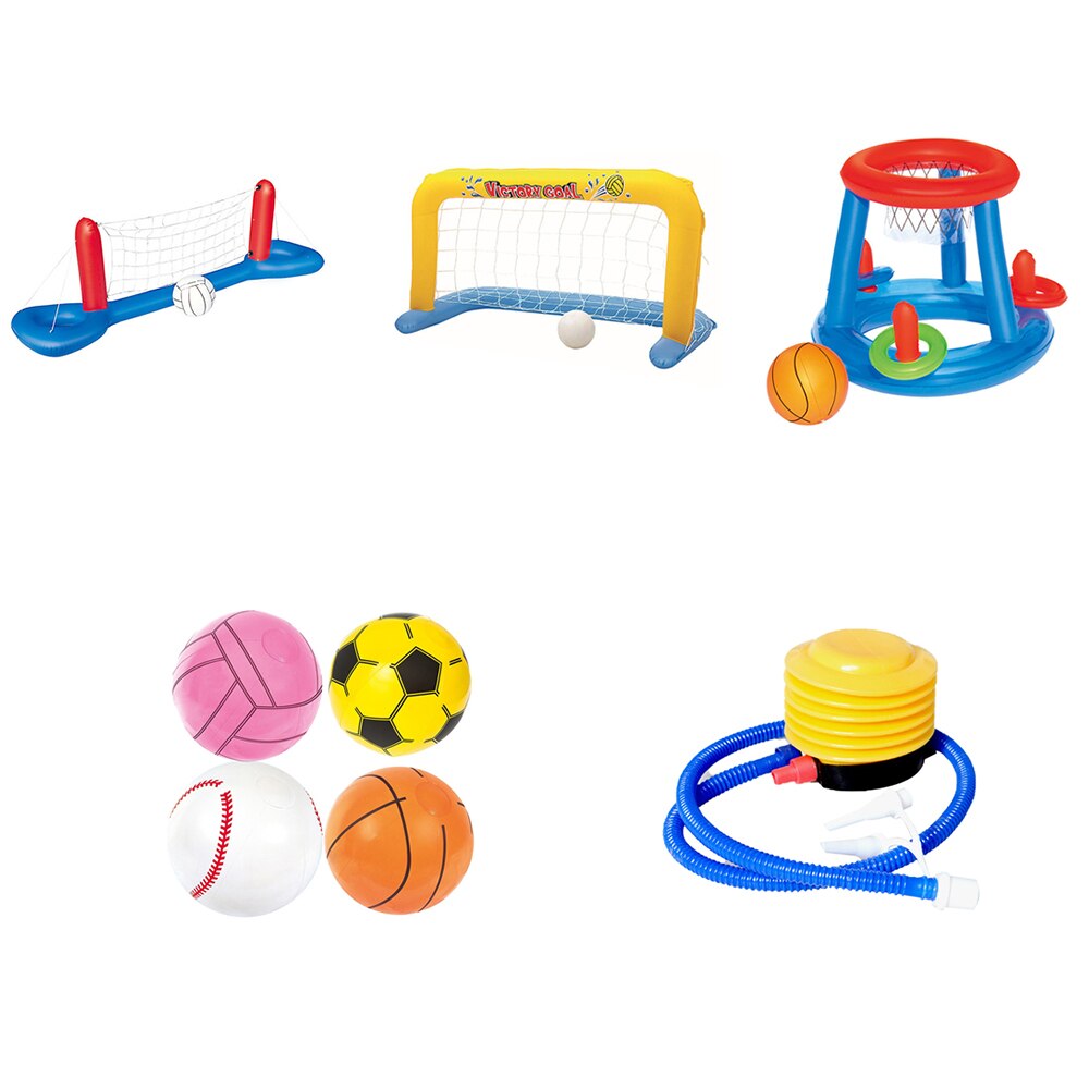 Kids Boy Playing Inflatable Beach Floating Hoops Swimming Pool Toys Children Ball Games Volleyball Basketball Water Sports