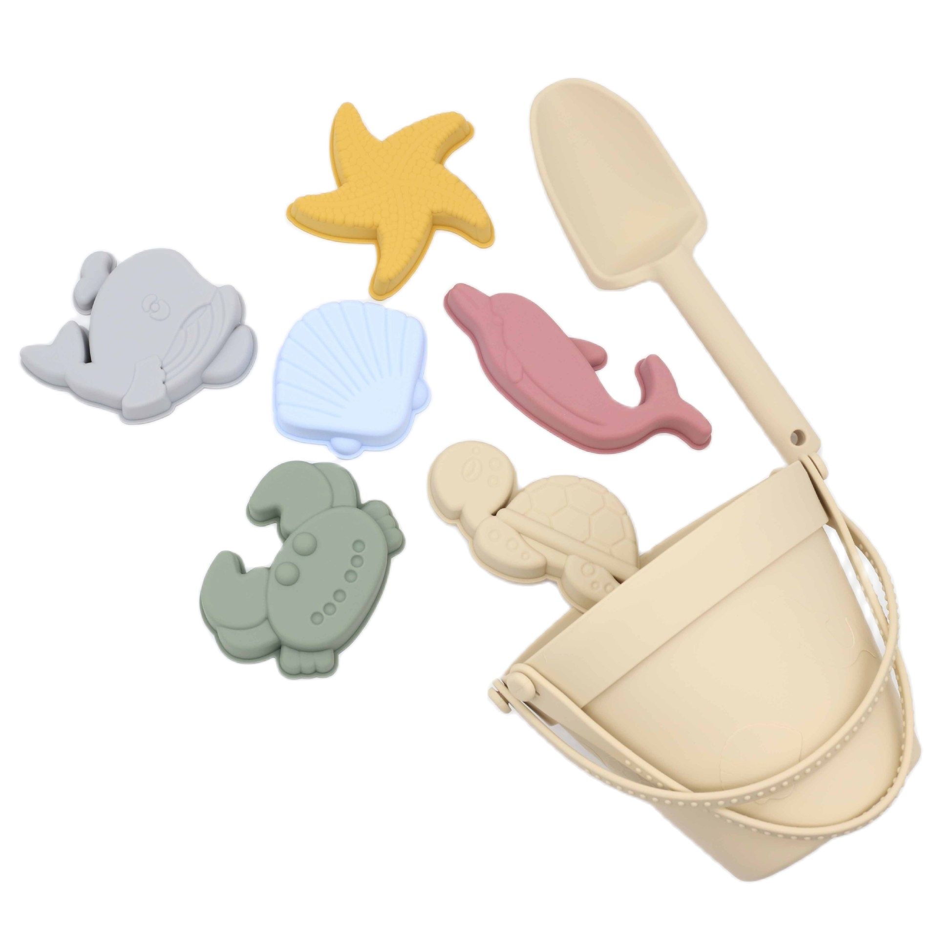 Jouets de plage en Silicone pour enfants, ensemble d&#39;outils de moulage de sable, jeu d&#39;eau d&#39;été pour bébé, jeu amusant, moule Animal mignon, jouet de bain de natation pour enfants: Beige