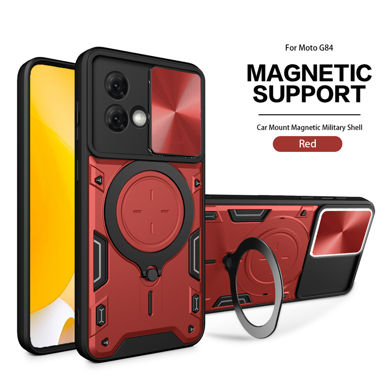 For Moto G84 5G Case Magnetic Holder Ring Phone Case For Motorola Moto G84 G 84 5G Slide Camera Lens Armor Shockproof Back Cover: black