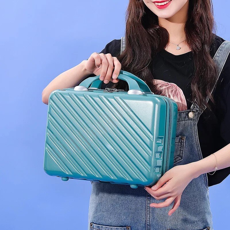 New14Inch Cosmetic Case Box Beauty Makeup Case Bag Organizer small Travel Suitcase Luggage Storage Bag Women Travel wash handbag: peacock green