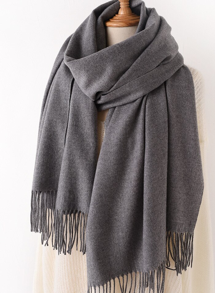 JulyPalette Solid Color Cashmere Scarf For Women Autumn Tassel Lady Long Shawls Pashmina Scarf Winter Warm Thicken Wool Scarves: Deep gray