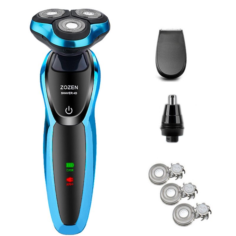 Utgave elektrisk barbermaskin barberhøvel menn vaskbar usb oppladbar 3 blad smart kontroll barberskjeggmaskin: Blå-c