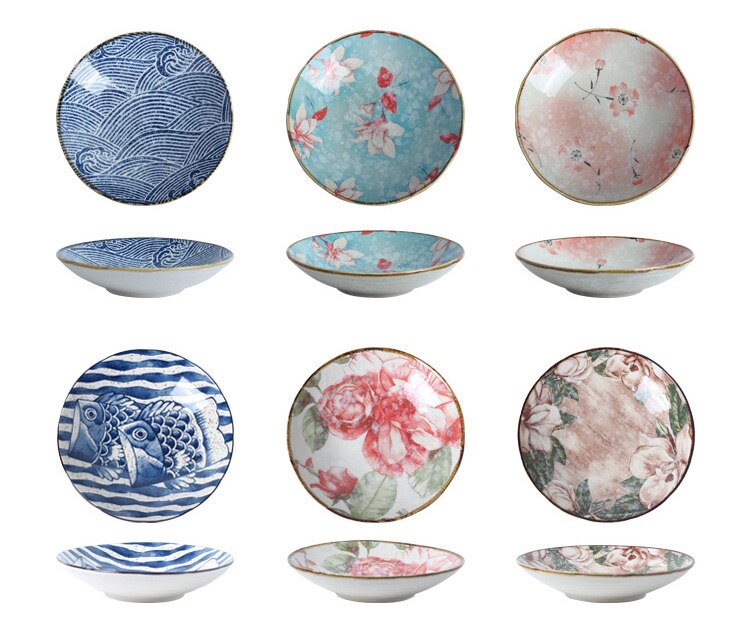 Dishes 2pcs/set 8-inch flower and fish pattern underglaze ceramic deep dish