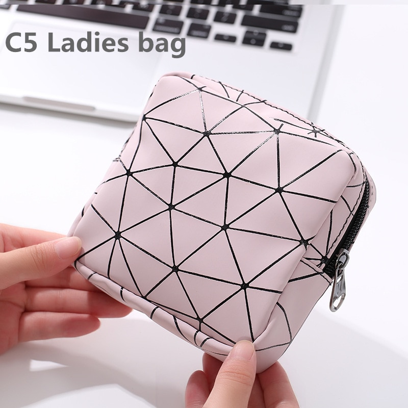Neceser de PU con entramado de diamantes, organizador de viaje resistente al agua para mujer, estuche de útiles de maquillaje para damas, estuche de maquillaje: C5 Ladies bag