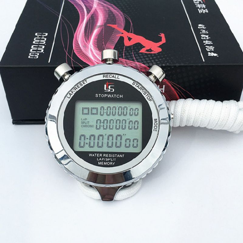 Silent Stopwatch with Countdown Timer 1/100s Accuracy Large Display Stainless Steel Digital Sports Memory Stopwatch