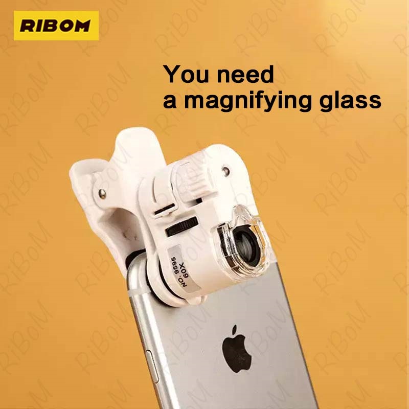 55x handy microscope magnifying glass with led light, universal mobile magnifying glass, macro lens, zoom camera clip