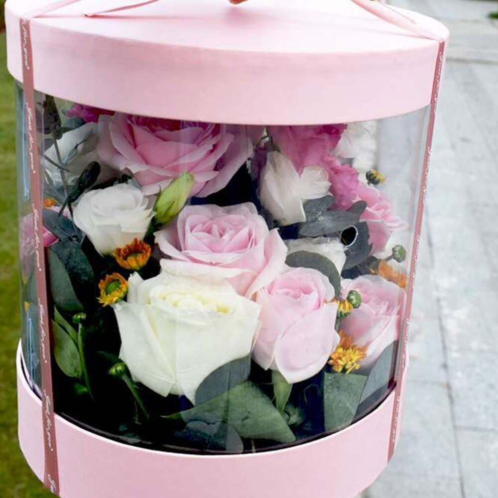 Round Transparent Flower Box Bouquet Florist Packaging Basket Dustproof Exhibitions Container Home Decor for Wedding Party