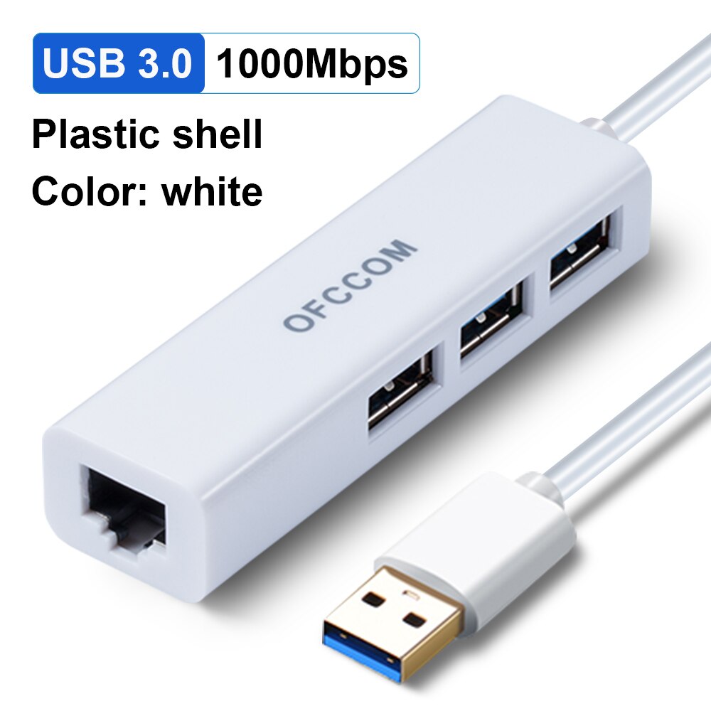 Ofccom Usb C Ethernet Usb 3.0 2.0 Naar RJ45 Hub 10/100/1000Mbps Ethernet Adapter Netwerkkaart usb Lan Voor Macbook Windows: USB3.0 1000M White