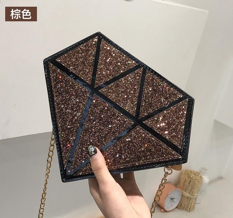 paillettes diamant forme Pu cuir géométrique femmes bandoulière Mini sac de messager sac à bandoulière femme chaîne sac à main: Brown