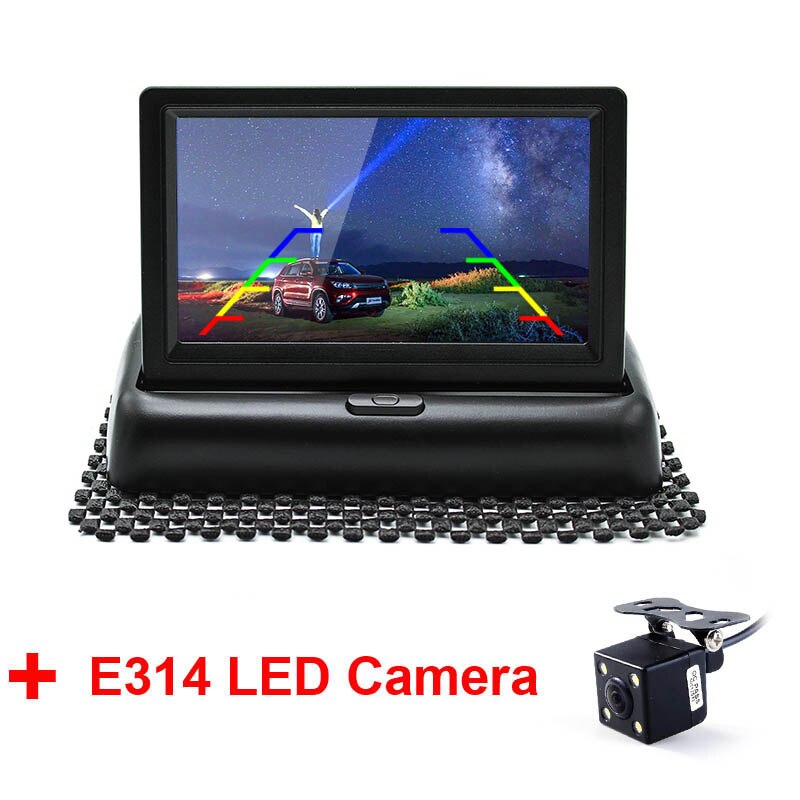 4.3 Inch TFT LCD Vehicle Folding Foldable Monitor With Car Rear View Camera, Dynamic Trajectory Line and Starlight Night Vision: with LED Camera