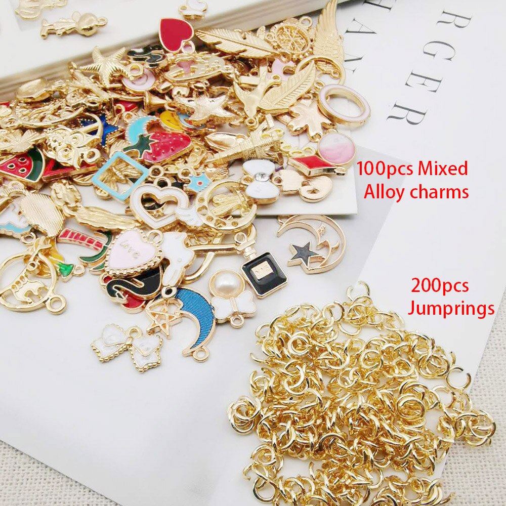 Mix 100PCS Assorted Gold Plated Enamel Animal Plant Fruit Moon Star Charms Pendants for DIY Necklace Bracelet Earrings Making
