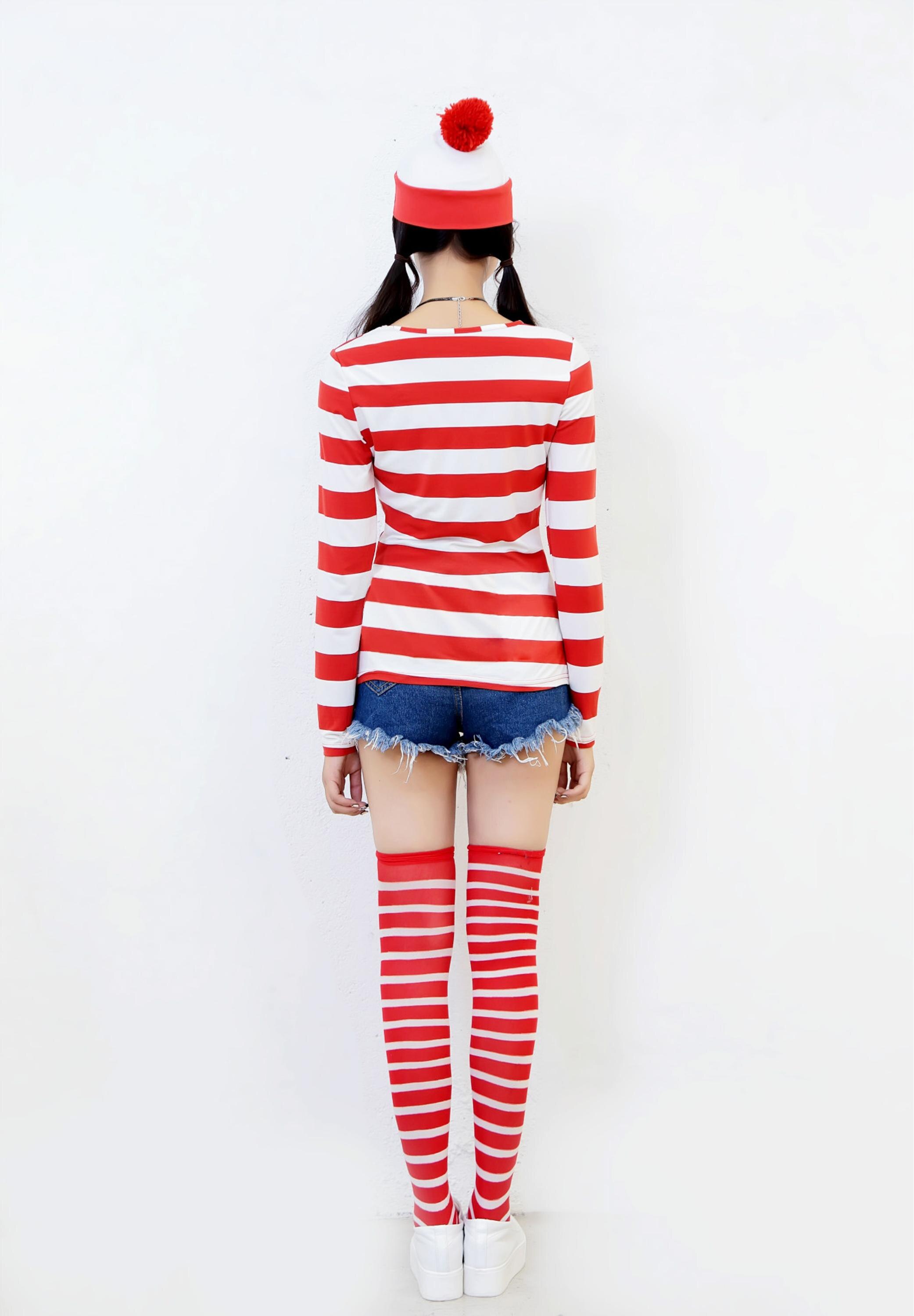 Erwachsene Herren Damen Wally Wenda Waldo Charakter Kostüm Rot Weiß Outfit Buch Woche Phantasie Kleid Hemd Hut Gläser