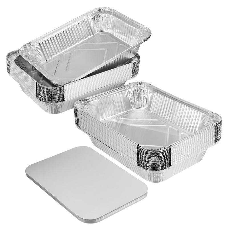 20pcs Disposable BBQ Drip Pan Tray With Lid Tinfoil Paper Takeout Box Aluminum Foil Tin Liners Pans Replacement Liner Trays