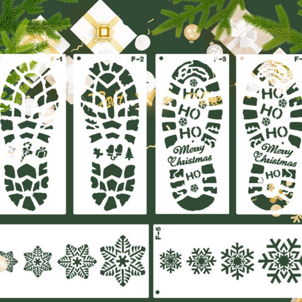 Schneeflocke Schablone Santa Fußabdrücke Für sterben Boden Weihnachten Schablonen Für Malerei Auf Holz Wiederverwendbare Weihnachten Schneeflocke Schablone