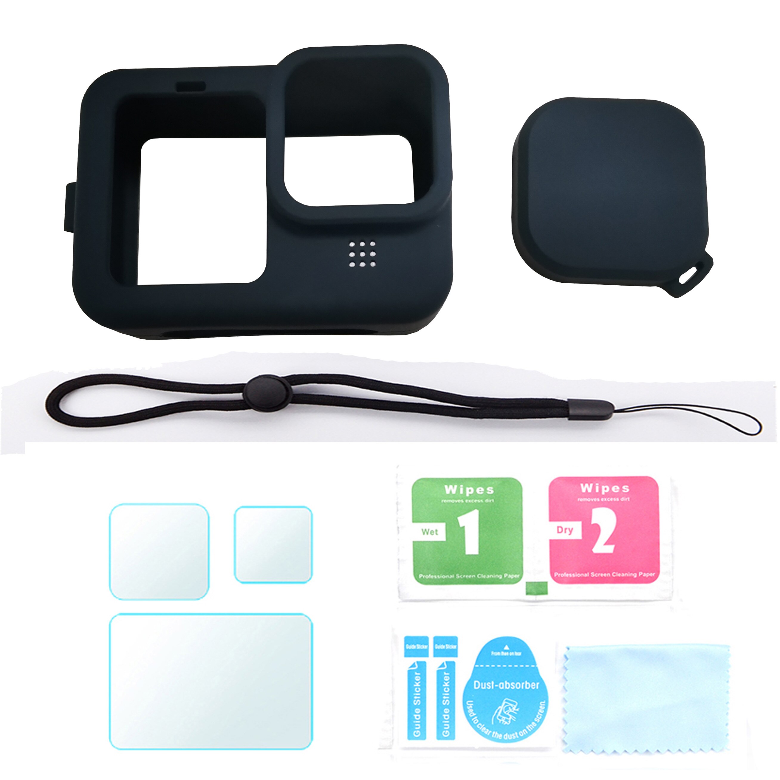 Siliconen hoesje voor gopro hero 9, zwarte beschermhoes, veiligheidshoes met polsbandje: C