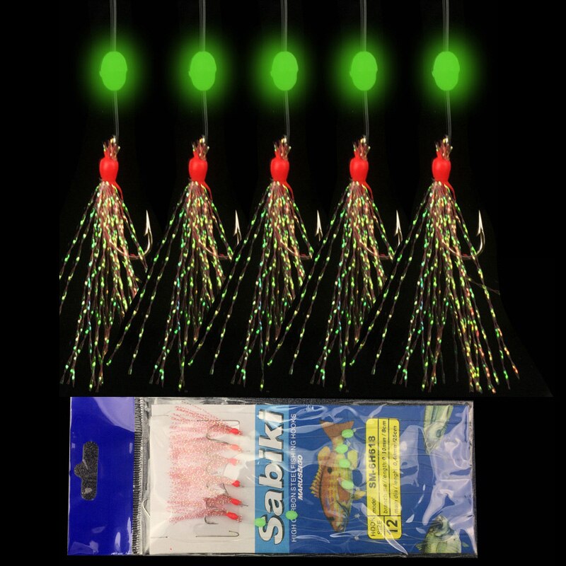 Minfishing Sabiki Fiskekrokar - 5 Pack/Parti - Lina med 6 Små Krokar och Lysande Pärlor