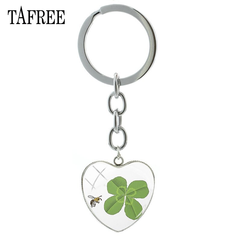 TAFREE Lucky Clover Hart Vorm Sleutelhanger Vlinder Sleutelhanger klavertje Vier Populaire Cabochon Sieraden Voor QF368: QF356