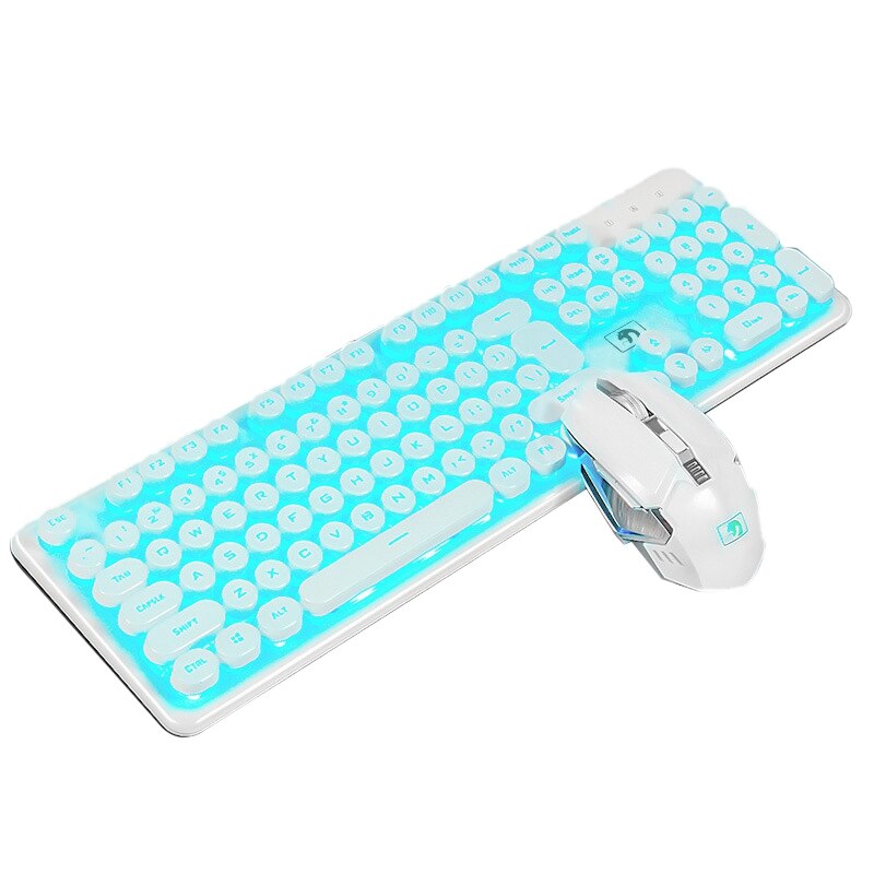 Wireless Gaming Keyboard and Mouse Combination Rechargeable Backlit Mechanical Keyboard with 2400DPI Gaming Mouse: white