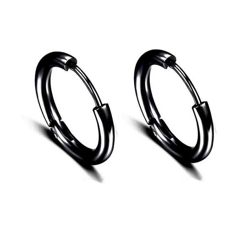 6 Style 316L Stainless Steel Dangle Round Cross Leaf Earring for Men Women Cool Punk Eboy Stud Earring Set: Style D Black