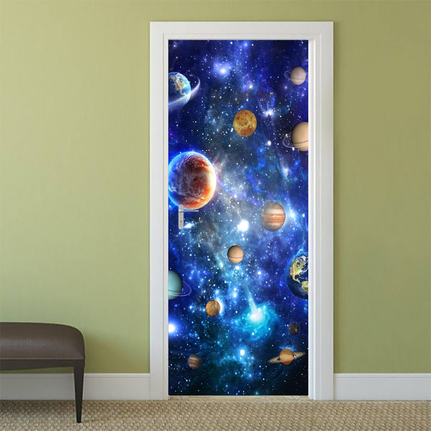77/90cm*200cm 3d univers galakse planeter stjerner print gør-det-selv dørklistermærke korridor vægmærkat børneværelse indretning