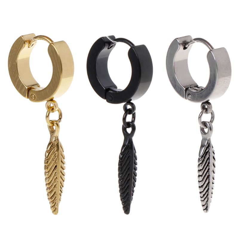 Boucles d'oreilles Punk en forme de plume pour hommes et femmes, 1 pièce, pendentif en acier titane, bijoux de décoration, breloques, masculin