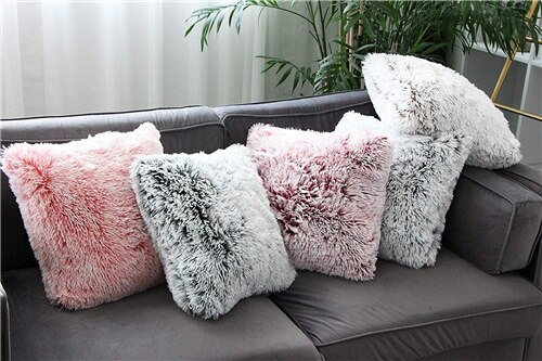 Fourrure artificielle housse de coussin poilu Faux plaine en peluche moelleux doux housse de coussin oreiller couleur unie cas maison canapé décor 45x45cm