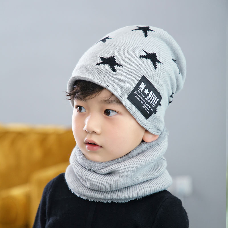 Søte barn vinter ull lue smekke dress fortykket varm strikket lue baby lue foreldre-barn dress kaldsikker plysjhette: Lysegrå