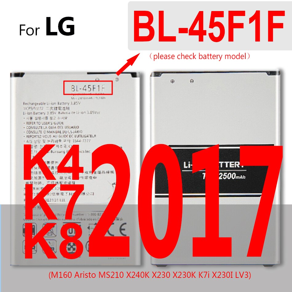 For LG K10 K20 Plus K30 K4 K7 K8 F670L F670K F670 K420N LTE Q10 K420 Battery BL 45A1H BL-45A1H BL-46ZH BL-46G1F BL-45F1F: BL-45F1F