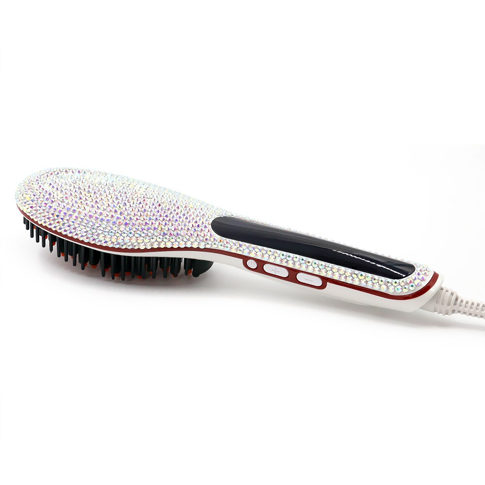 Pink Crystal Brush Hair Straightener Comb Irons With LCD Display Electric Straight Hair Comb Straightening