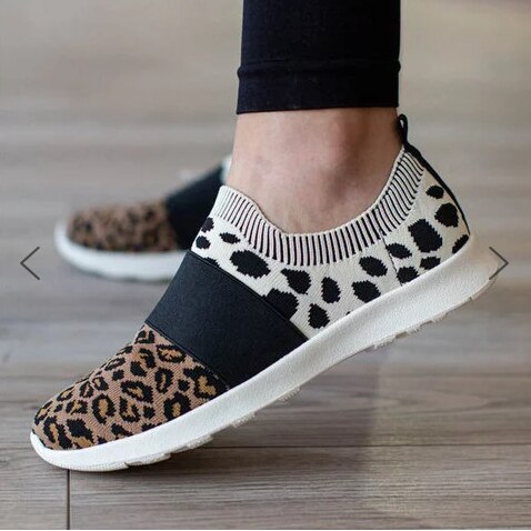 Sneakers kvinder sko letvægts strikkede fritidssko kvinde åndbare mesh sko kvinde leopard tenis feminino