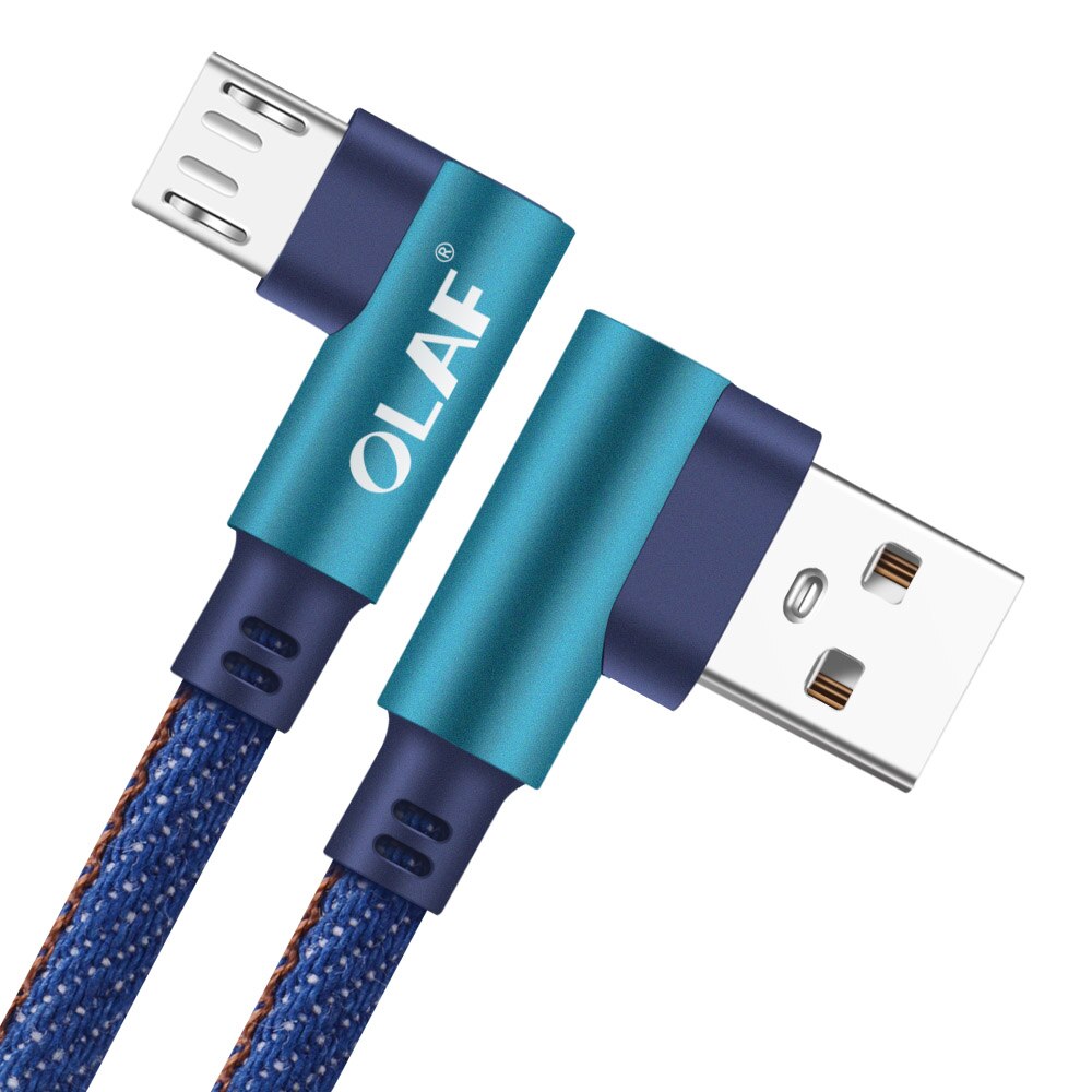 OLAF 90 Graden Micro USB Kabel 5 V 2.4A Snel Opladen Data Cord Microusb Kabel Voor Samsung Xiaomi Android Mobiele telefoon Kabels: Blauw / 1m