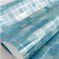 45 x 200cm mozaïek 5 kleuren aluminiumfolie zelfklevend anti-olie behang voor keuken hoge temperatuurbestendig: Blauw