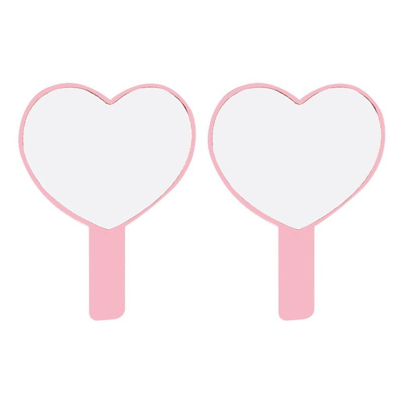 2 pçs pequeno espelho de maquiagem colorido lidar com espelho cosmético portátil coração espelho cabelo groomer presentes para mulher senhora a05: Pink