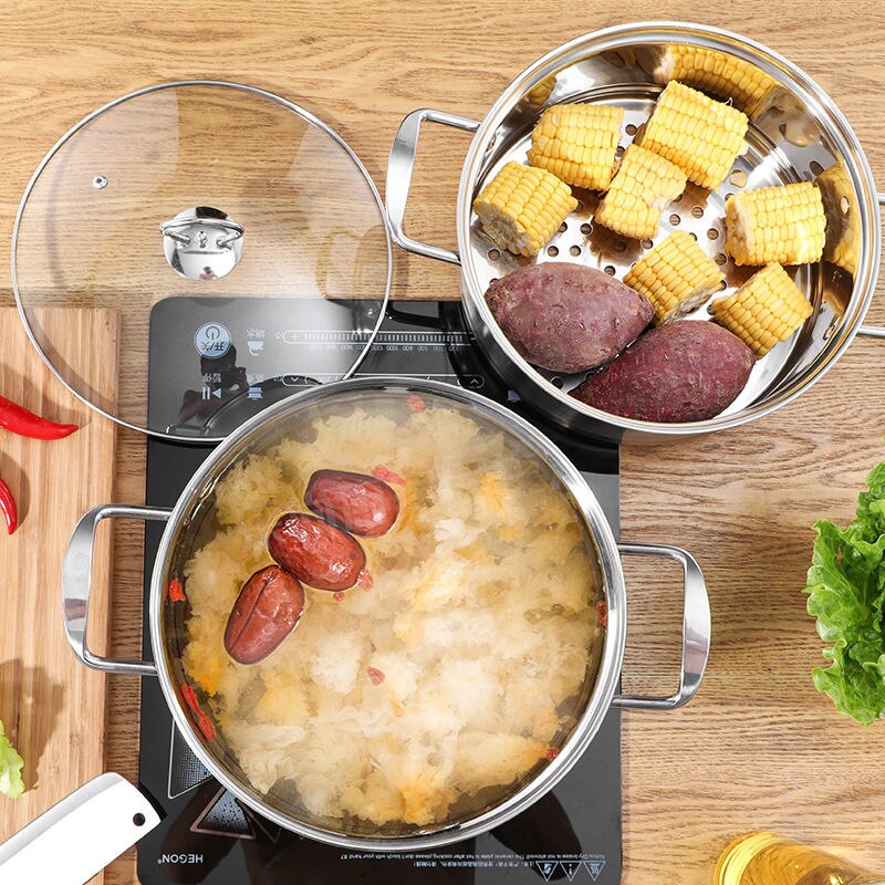 Stainless Steel Soup Pot Steamer Pot Soup Pot Small Pot Home Binaural Skillet Gas Milk Pot Induction Cooker Special Cookware