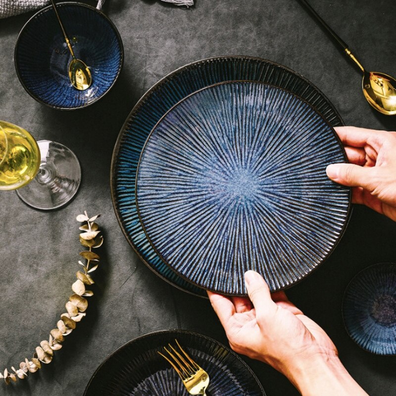 Salad Plate Inlay Dinner Dish Cartoon Pattern Steak Plates Home Hotel Ceramic Food Dishes Tray Pasta Restaurant Dish